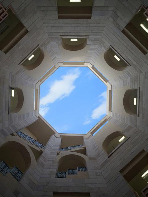 PVA international courtyard looking up