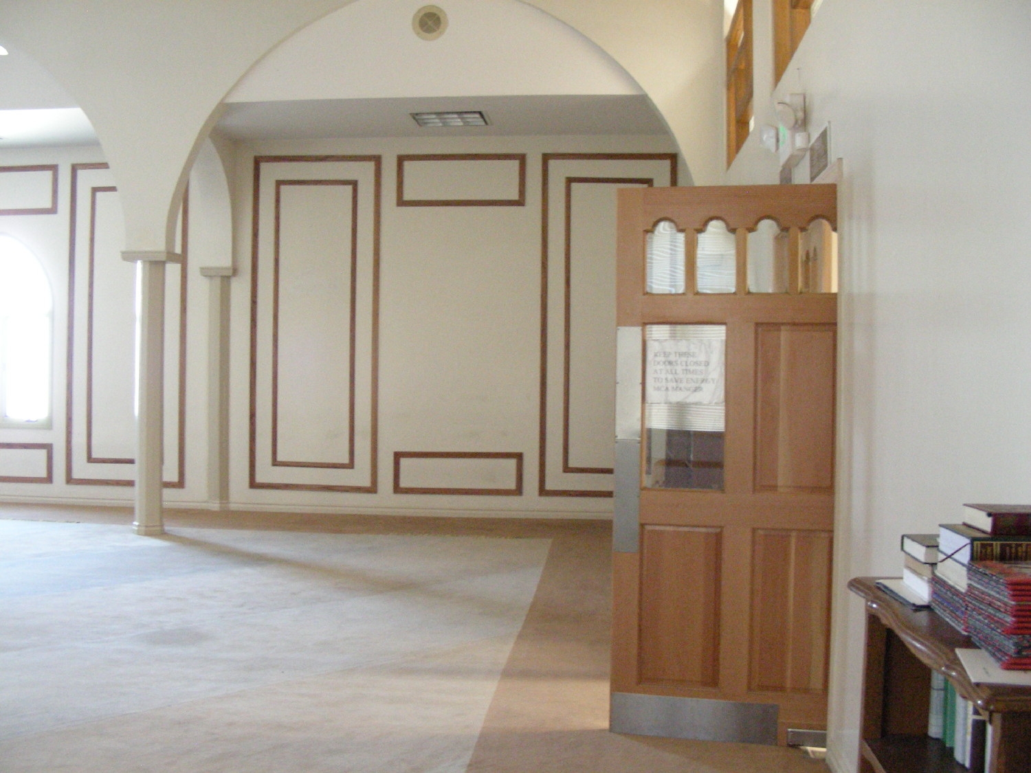 View within prayer hall, at entrance