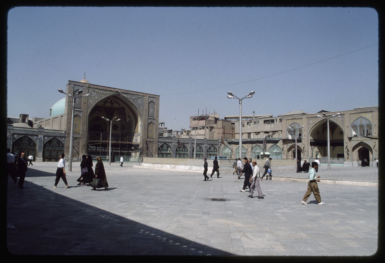 View facing south across courtyard. The qibla (southwest) iwan is visible at left.