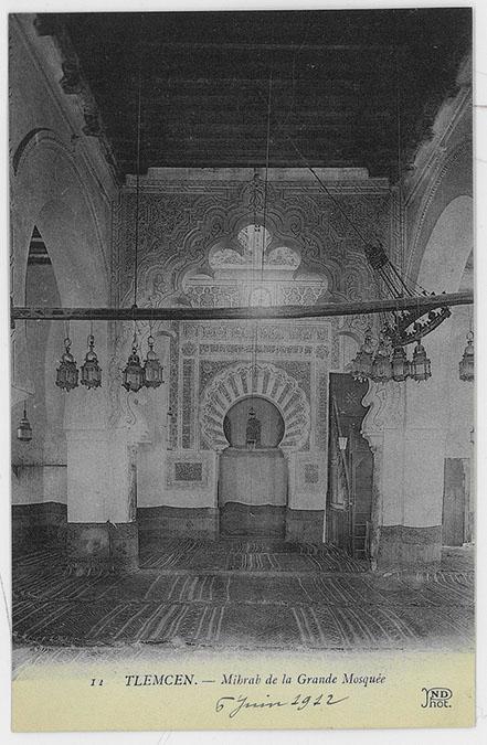 Tlemcen, Great Mosque, interior with mihrab. "Tlemcen. - Mihrab de la Grande Mosquée"