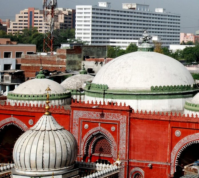 Aerial view over the domes of the mosque