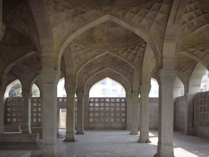The Chaunsath Khamba is constructed of white marble