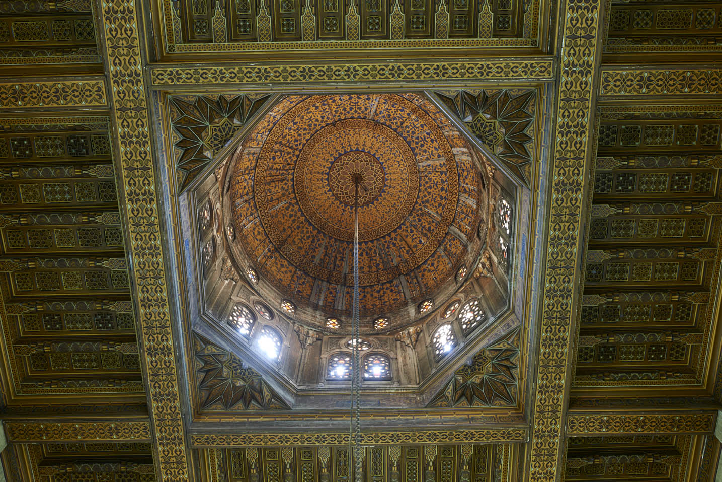 Dome and decorated ceiling of mosque built by Abbas II on site of Qawsun's mosque