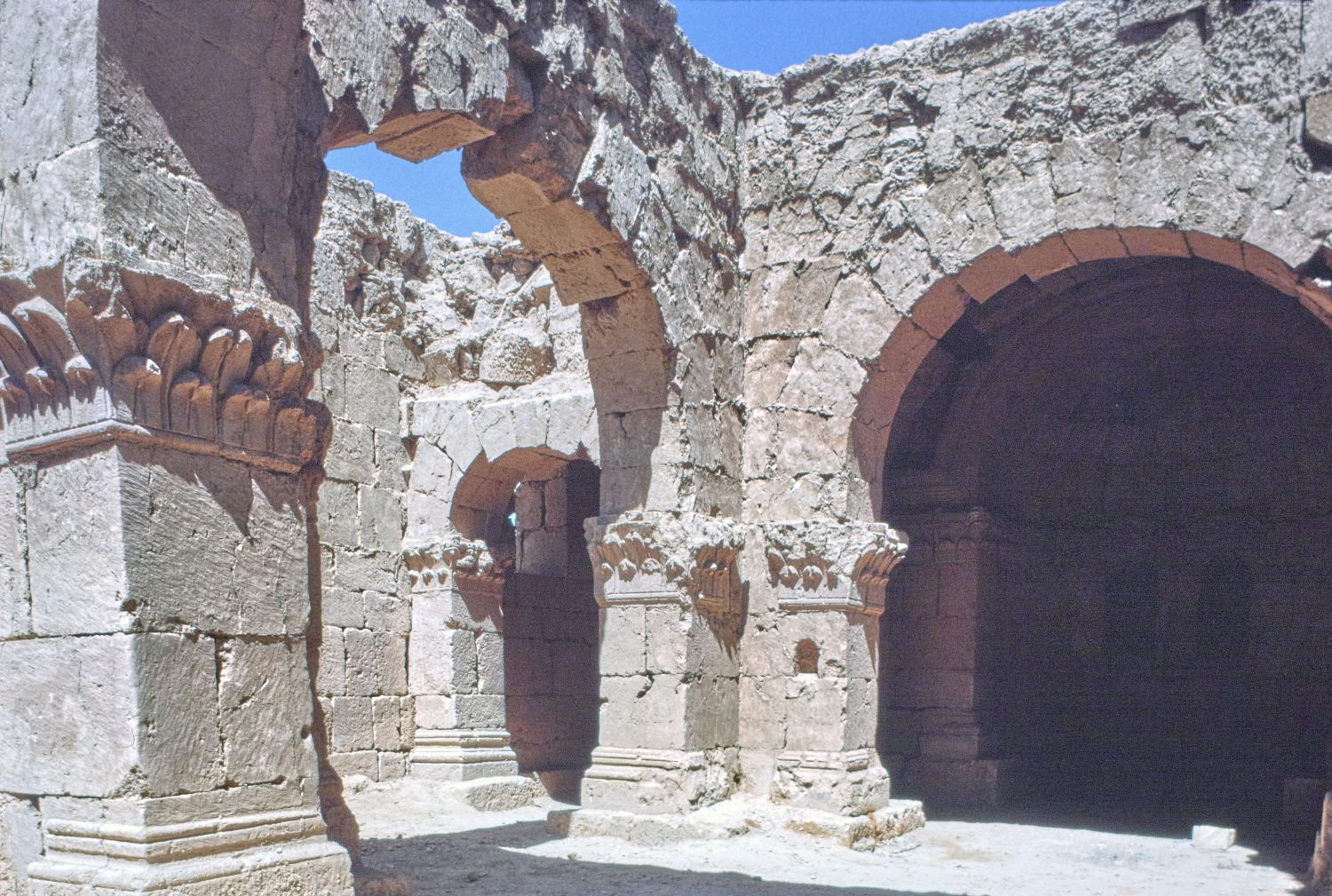 Interior view looking northeast toward apse from central square bay.