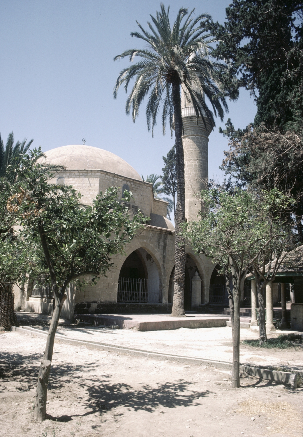 East side of mosque, with minaret