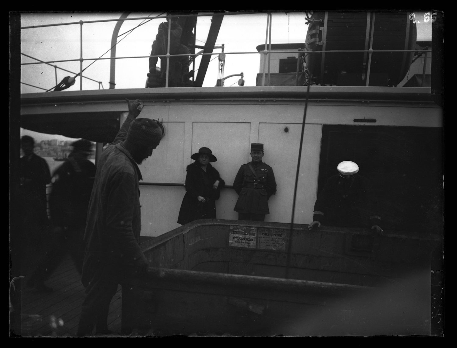 Portrait of passengers on deck of ship
