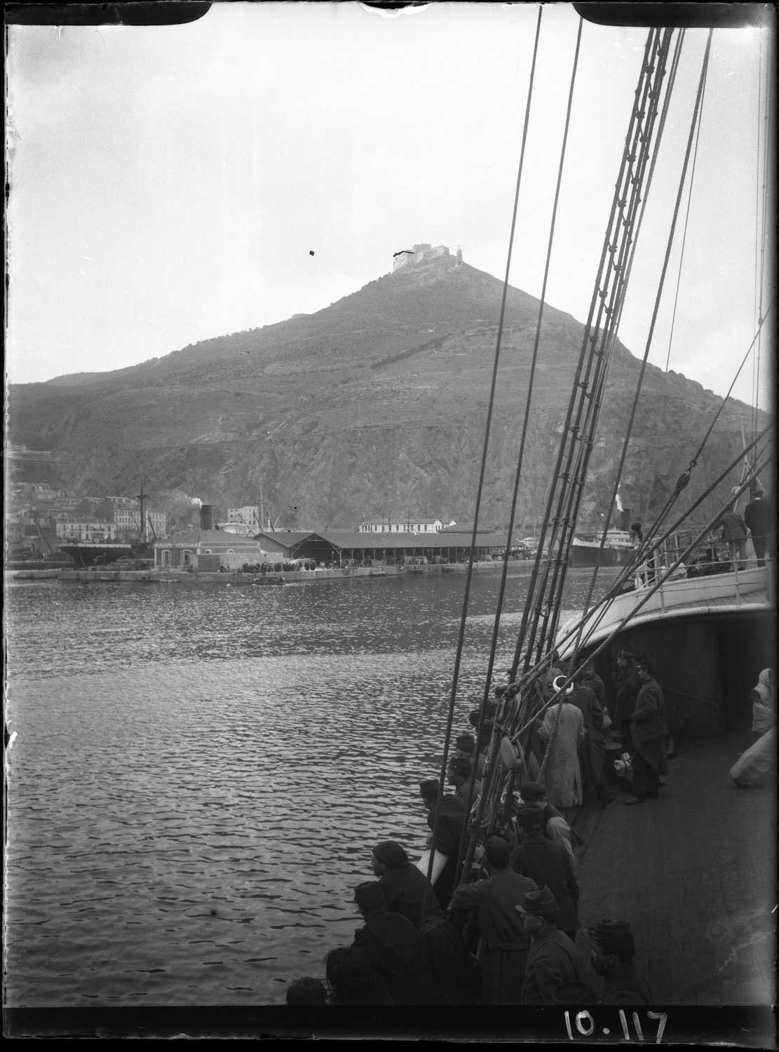 View of passengers arriving in the port of Oran