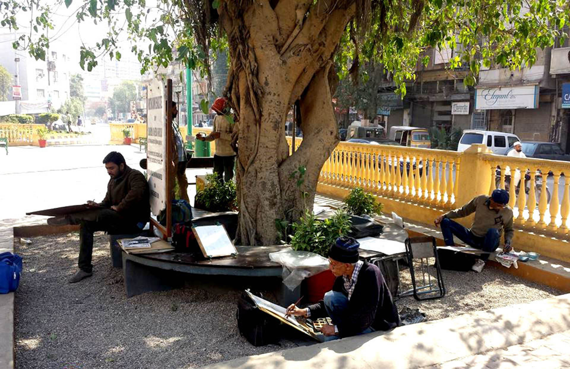 <p>Artists gathered at the chowk after the rehabilitation for painting and conducting Art Classes.</p>