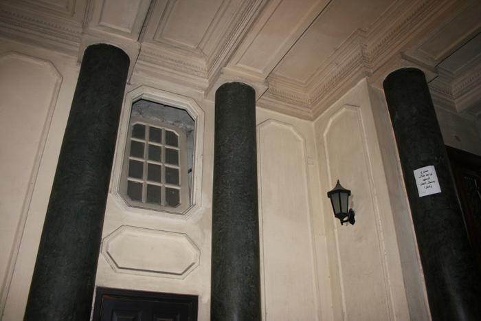 Interior, stucco ceiling and pillars