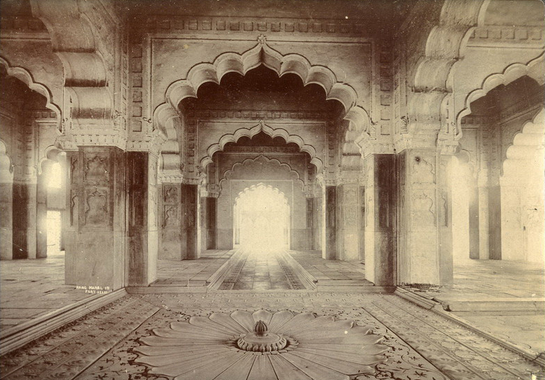 19th century image of the lotus pond in Rang Mahal