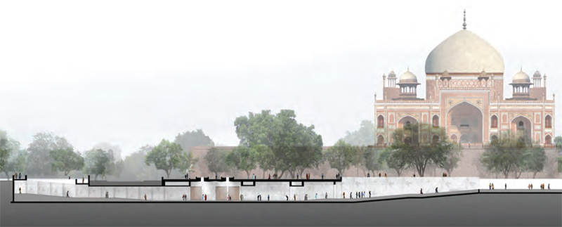 Section through the Site Museum with Humayun's Tomb shown in the background