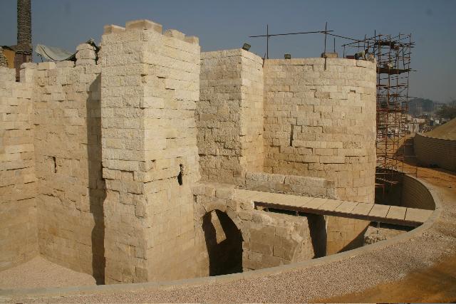 Work on footbridge leading to the restored Bab al-Barqiyya