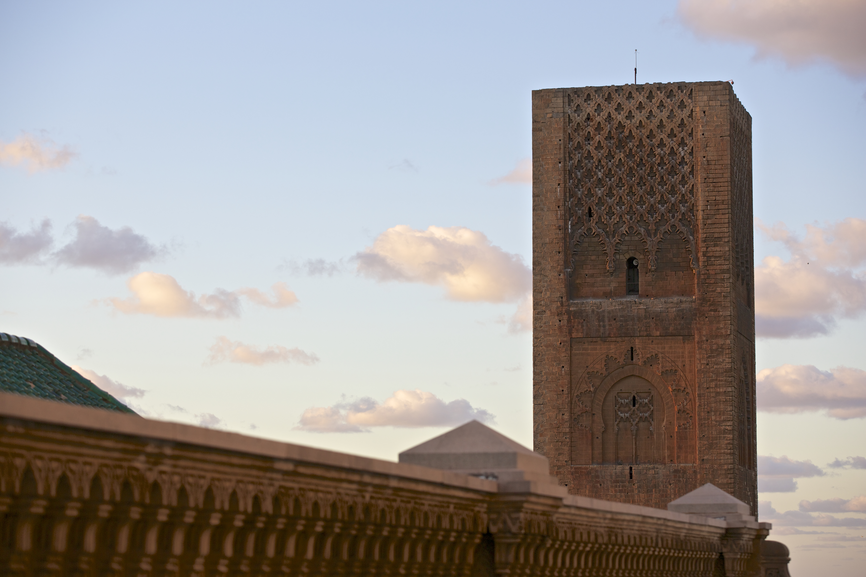 Minaret viewed from neighboring Mausoleum of Mohamed V