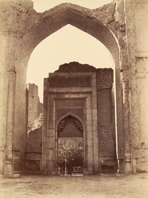 Masjid-i Bibi Khanum - Exterior view showing the inner arched opening of the entrance portal prior to restoration