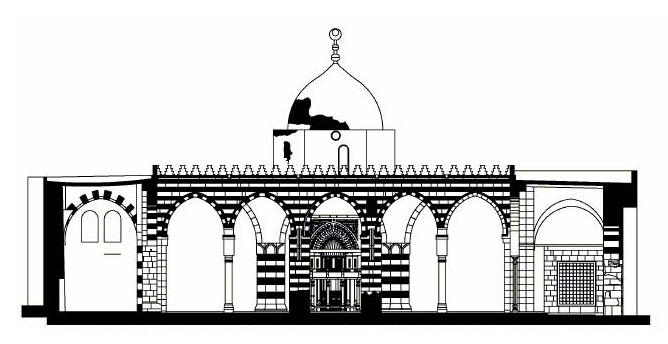 Drawing, section through the courtyard of the mosque