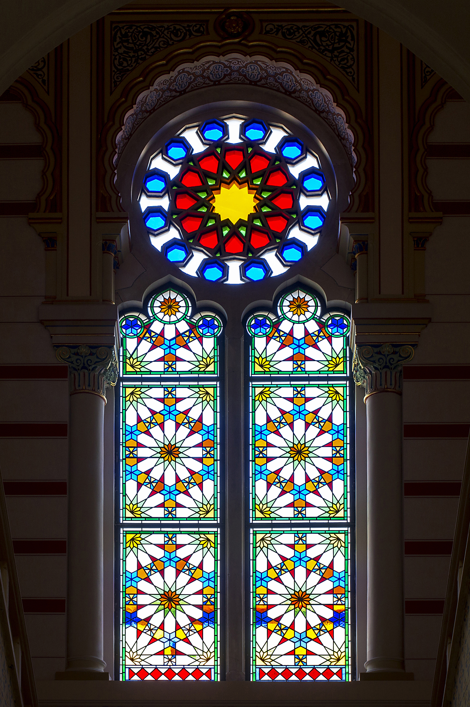 Main staircase stained glass window after restoration