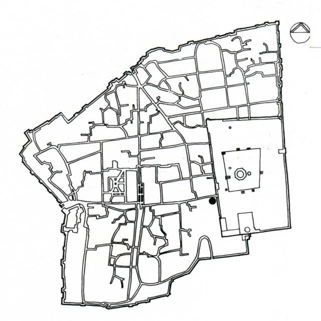 Jerusalem plan showing location of the Amir Tankiz al-Nasiri madrasa and khanqah (marked by circle)
