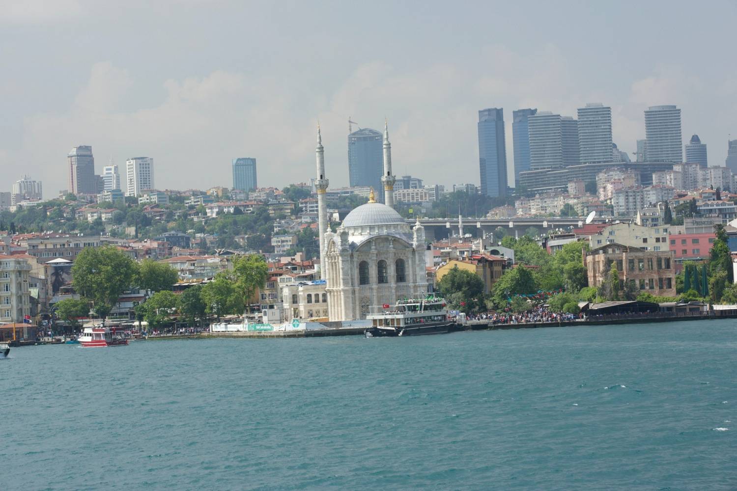 Mosque within the Istanbul cityscape, viewed from the straits