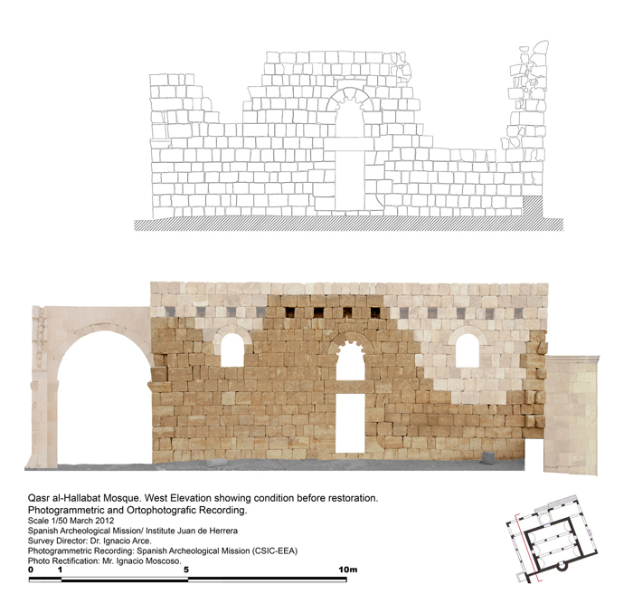 Hallabat Mosque, west facade. Ortho-rectification and photogrammetry before/after