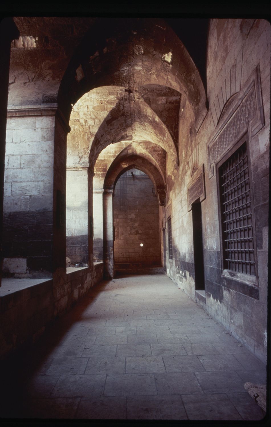 <p>Interior view of vaulted hallway.</p>