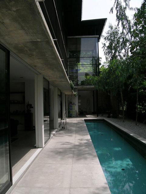 Pool and glass lobby viewed from the south west