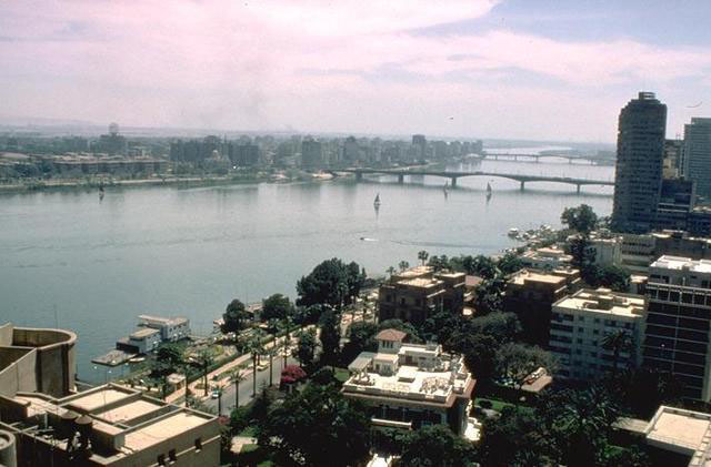 General panoramic view, looking over the Nile, with the "embassies" neigborhood in foreground