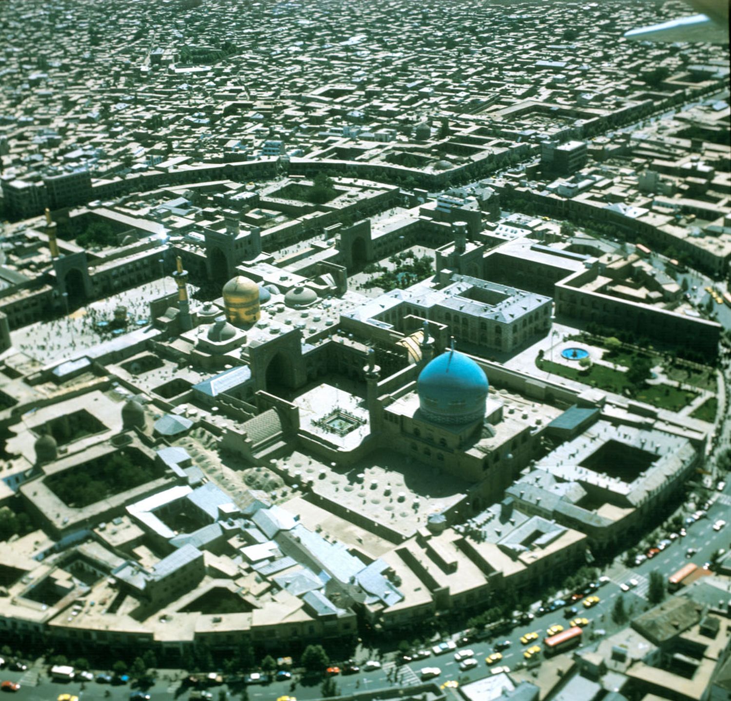 Imam Riza Shrine Complex - Aerial view of the Imam Riza Shrine Complex from west.