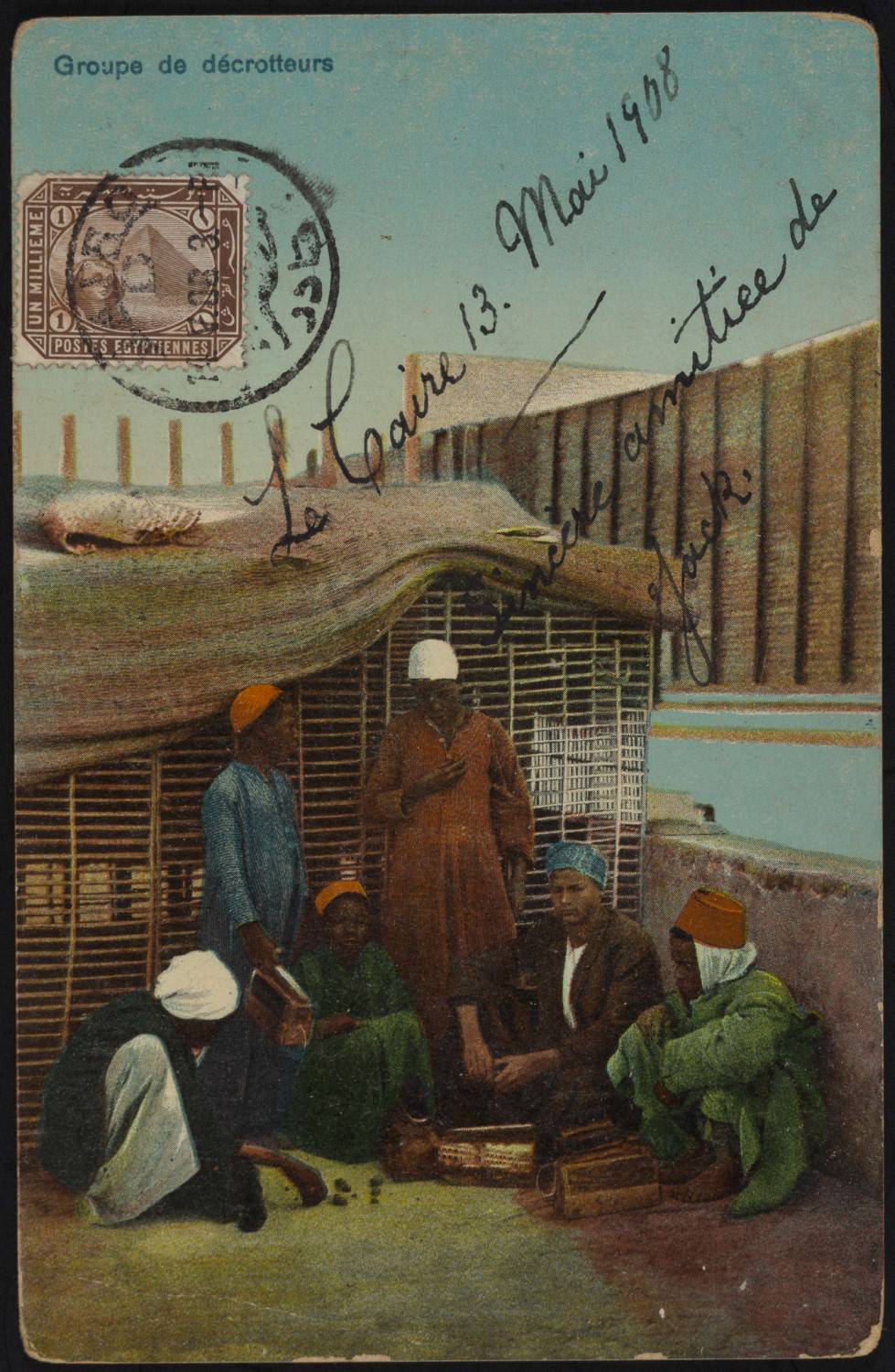 Postcard of a group shoe-shiners, Cairo, May 13, 1908