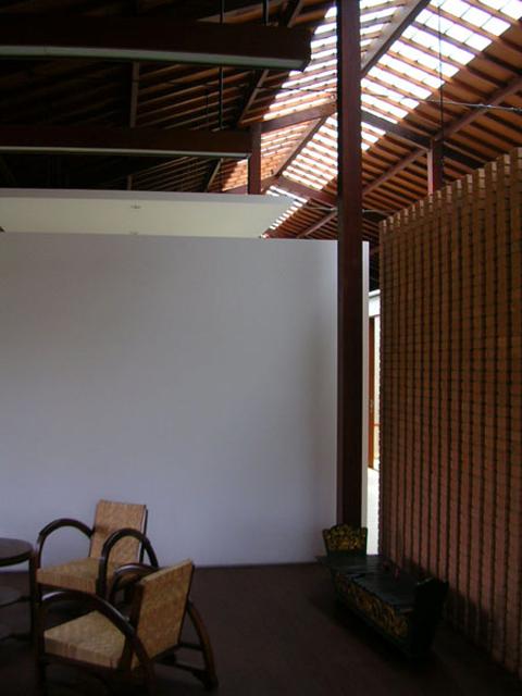 Waiting room area with stacking brick partition
