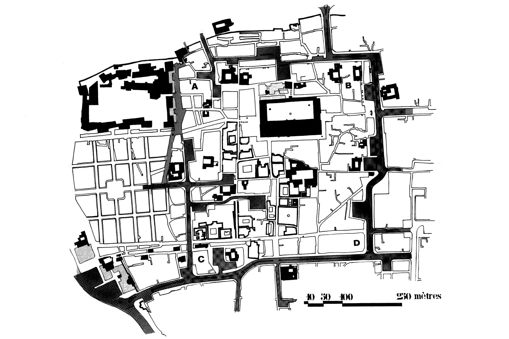 Development plan for Old Town with sections marked by letters