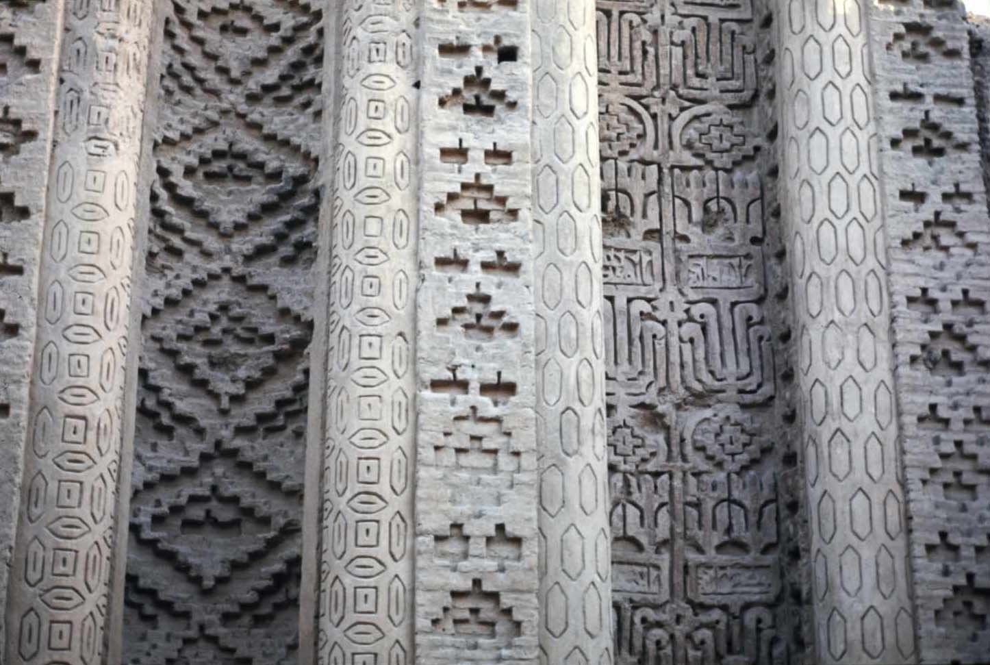 Detail view of geoemtric brickwork and decoration