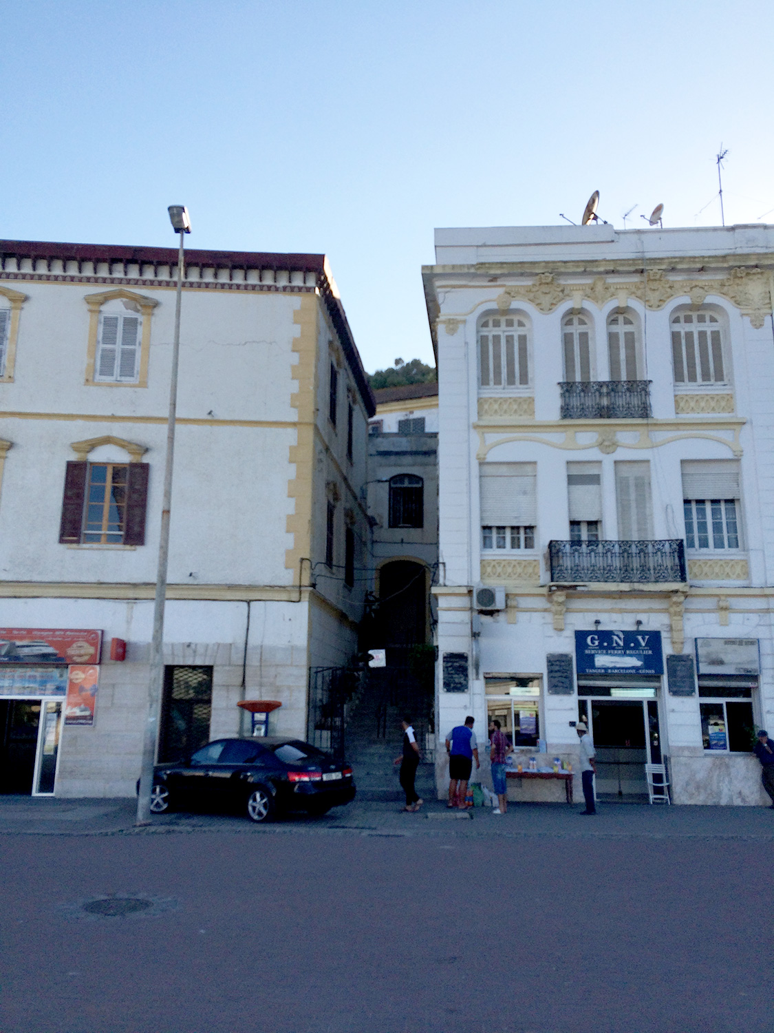 View of Casas Petri on the left and the old Hotel Majestic on the right, separated by an alley
