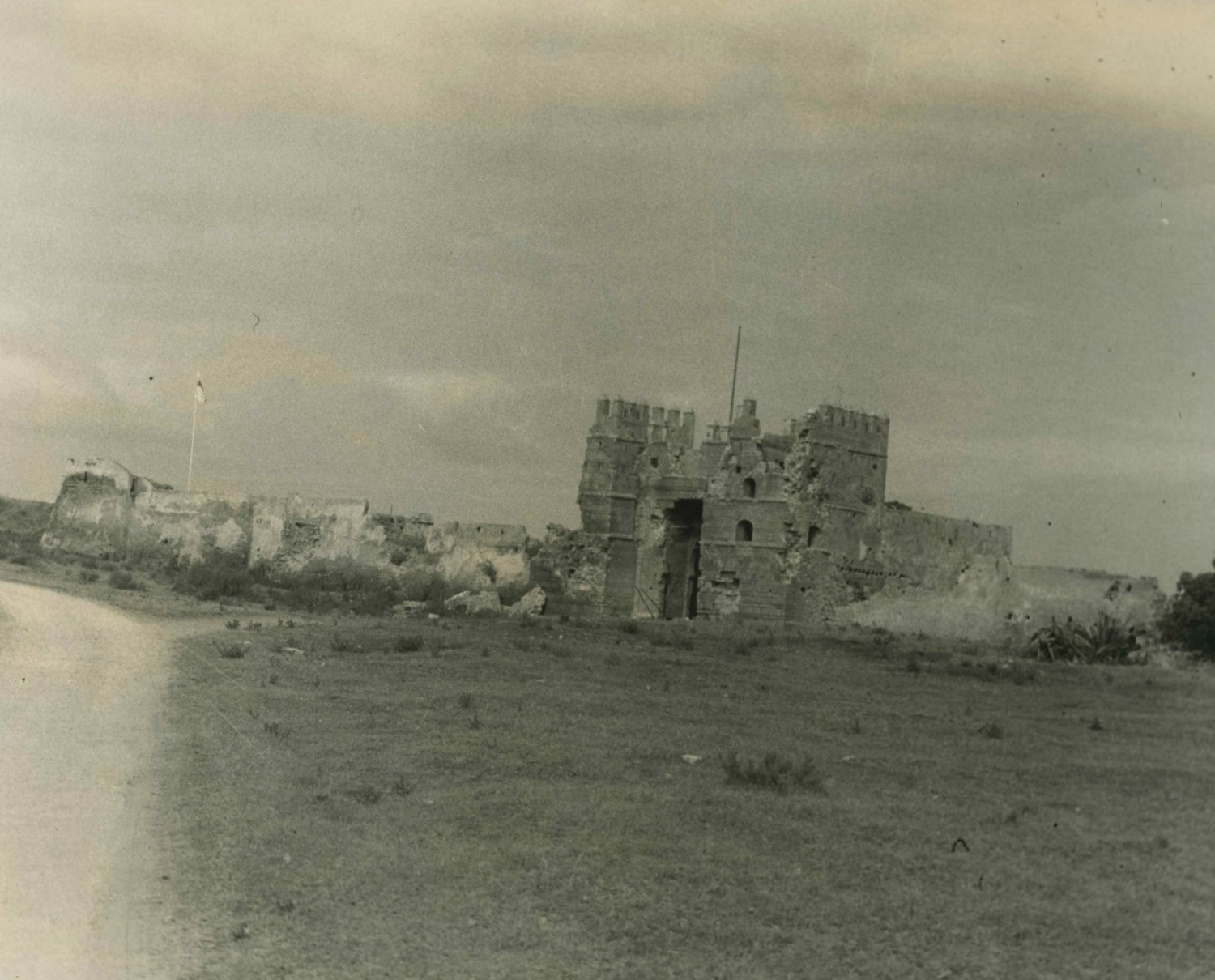 Qasba al-Mahdiyya - A distant view of the  Kasbah from the dirt road.  
