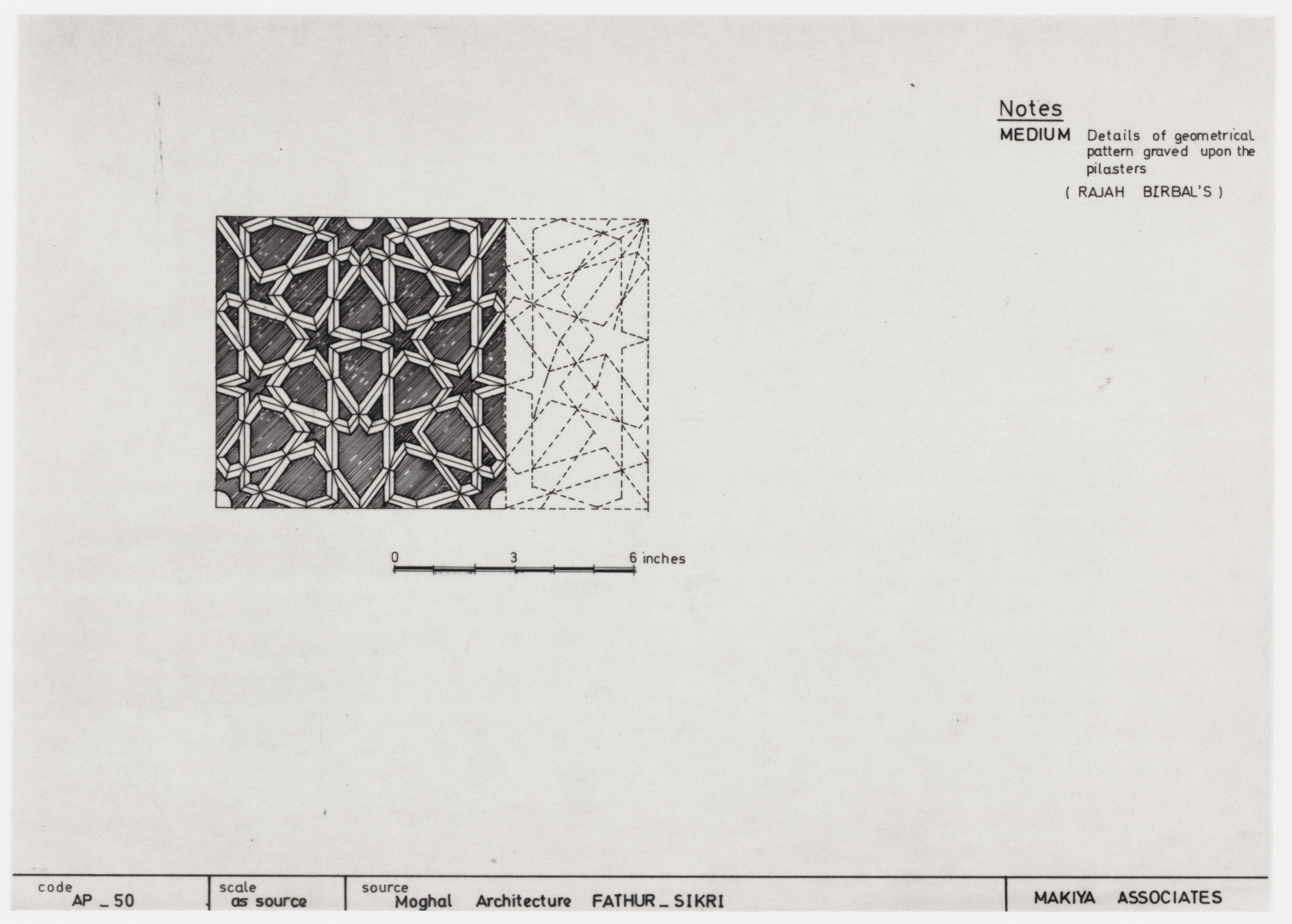 Details of geometrical pattern graved upon the pilasters (RAJAH BIRBAL'S). AP-50, Moghal Architecture FATHUR-SIKRI [sic]