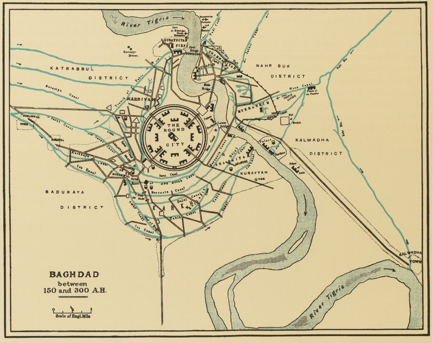 Madina al-Mansur al-Mudawwara - <p>Map of the "Round City" of Mansur (Madina al-Mansur al-Mudawwara) and Environs, 150 - 300 A.H.</p>