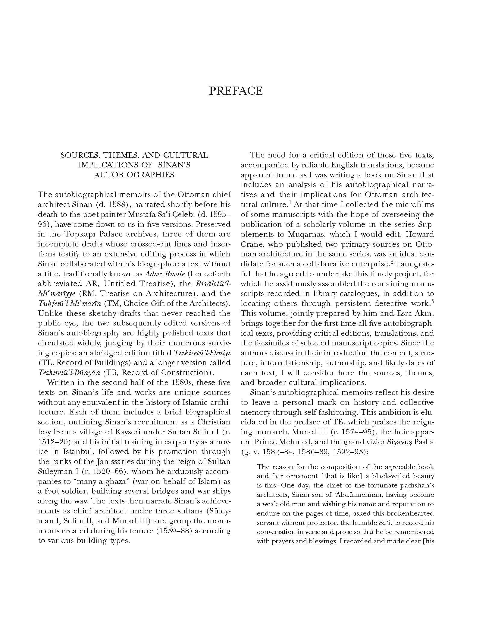 Sinan's Autobiographies: Five Sixteenth-Century Texts. Preface.