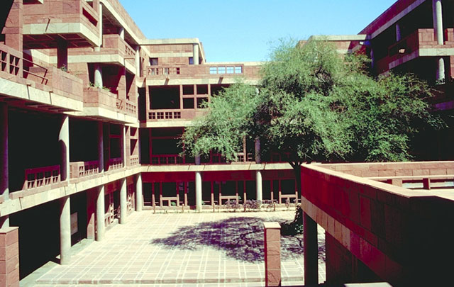 Main courtyard, the open spaces overlooking the courtyard serve as open-air studios, performance spaces and meeting places