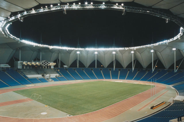 Interior view showing stadium with closed roof