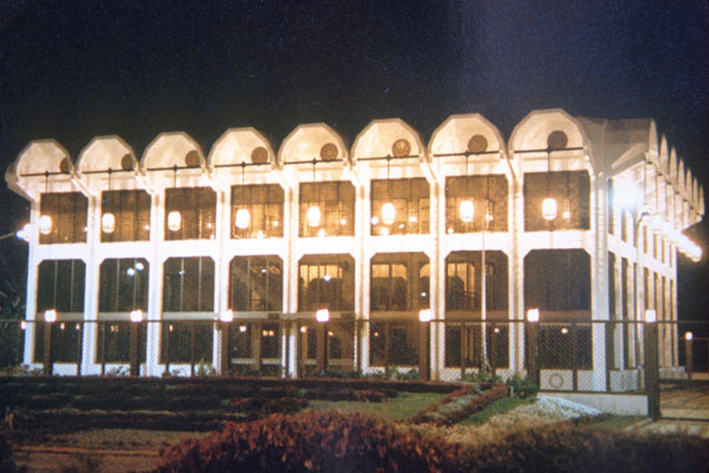 Exterior night view of façade