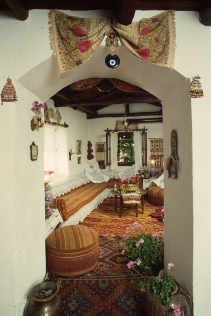 Interior view showing array of textiles and color