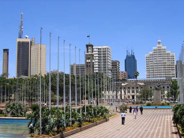 City Square - General view of the square, looking towards the statue of Jomo Kenyatta in flagstone court