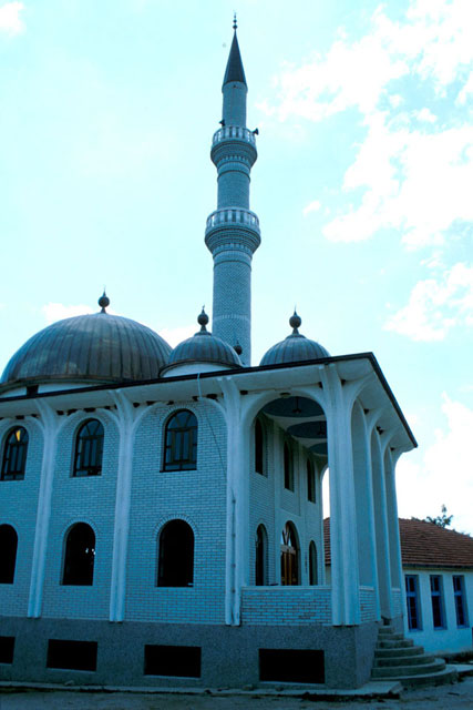 Exterior view showing minaret and dome