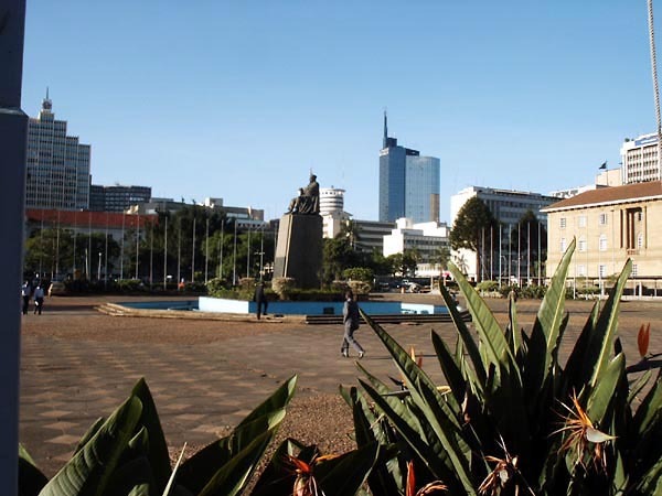 City Square - General view of the square, with statue of Jomo Kenyatta before the Law Courts (right)