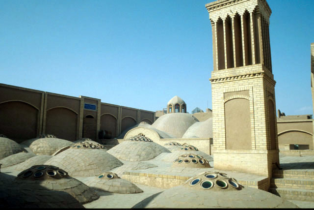 View over the rooftop of the Khan Hammam in Yazd now functions as a restaurant