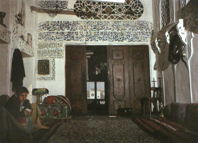 The mafraj in Bayt al-Belayli looking to the west through the entrance doors of the room