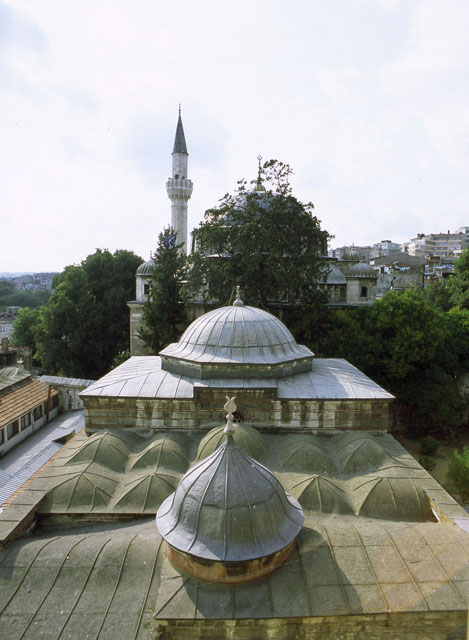 Elevated view from showing domes of convent before the mosque