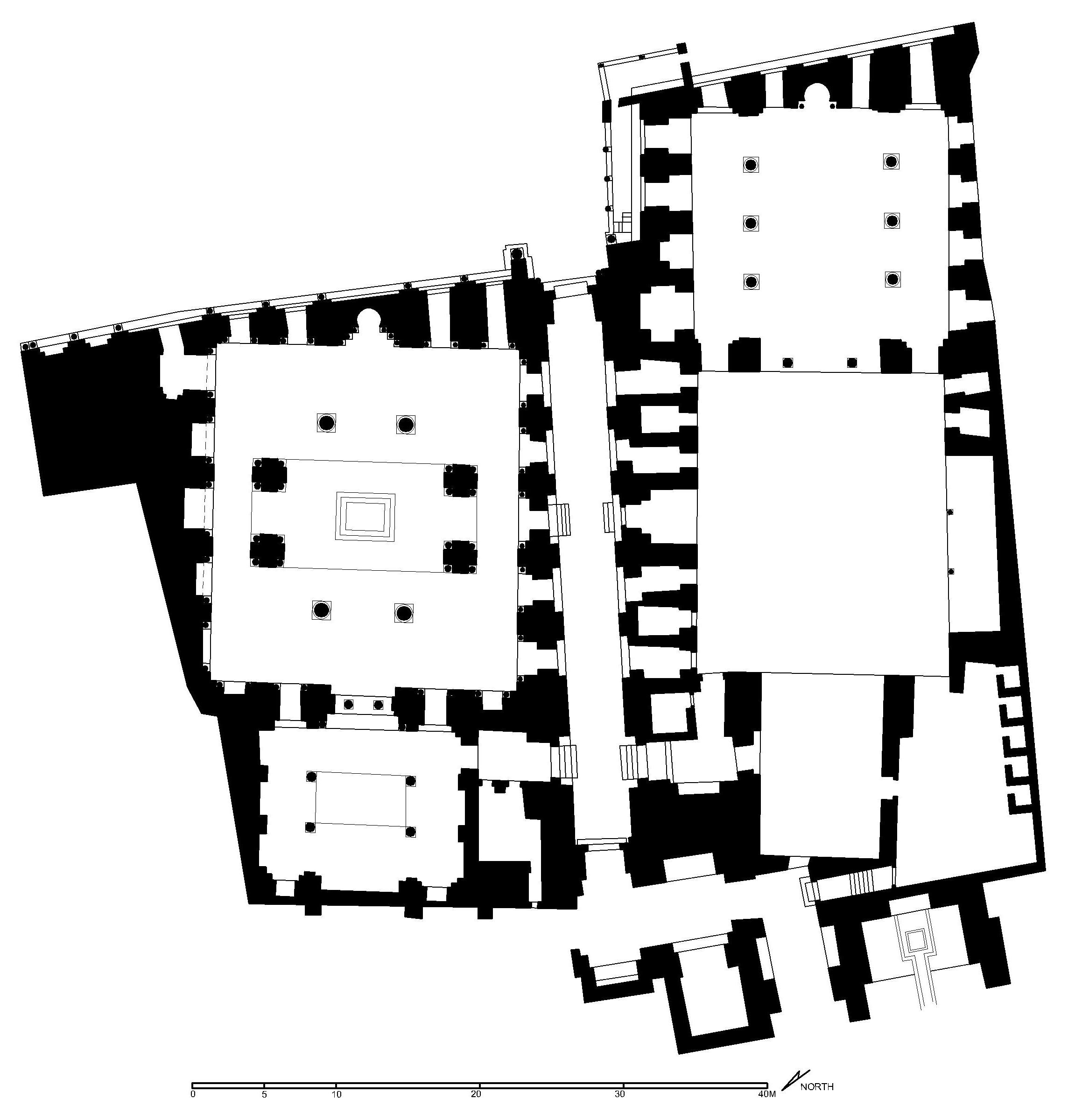 Madrasa wa Qubbat wa Bimaristan al-Sultan Qalawun - Floor plan of complex (after Meinecke) in AutoCAD 2000 format. Click the download button to download a zipped file containing the .dwg file.
