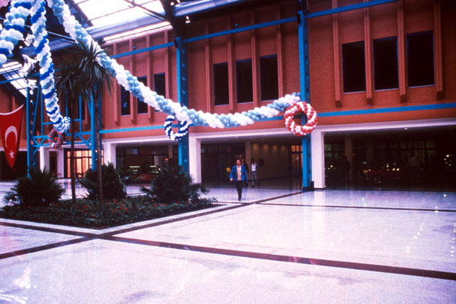 Bursa International Fair Building - Interior view of central covered courtyard with showrooms around periphery