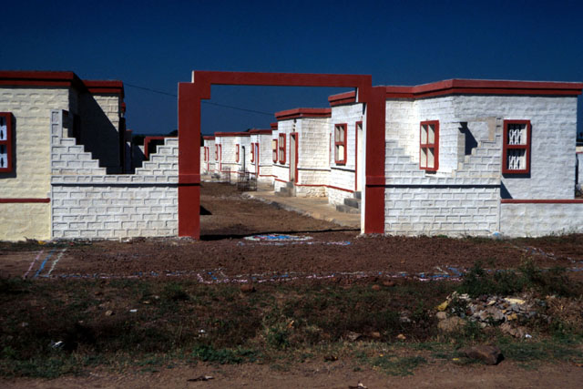 Earthquake Rehabilitation Centres - Exterior view of painted walls