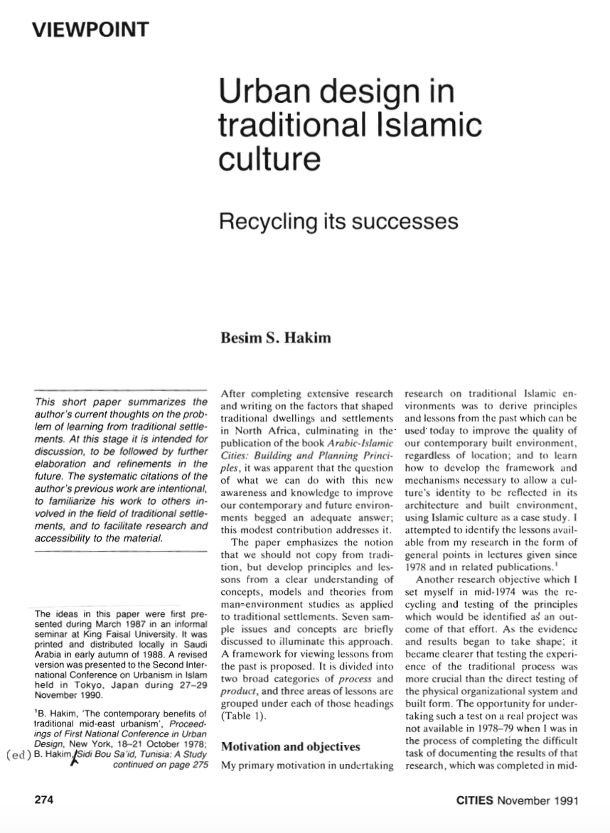 Urban Design In Traditional Islamic Culture: Recycling Its Successes 